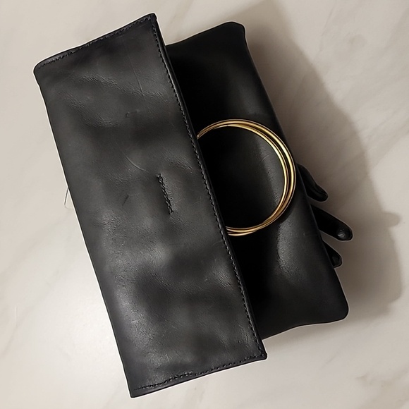 PARKER CLAY NYLA BLACK LEATHER BRASS CLUTCH CARRYALL PURSE FOLDOVER HANDBAG OSFM - Picture 13 of 13